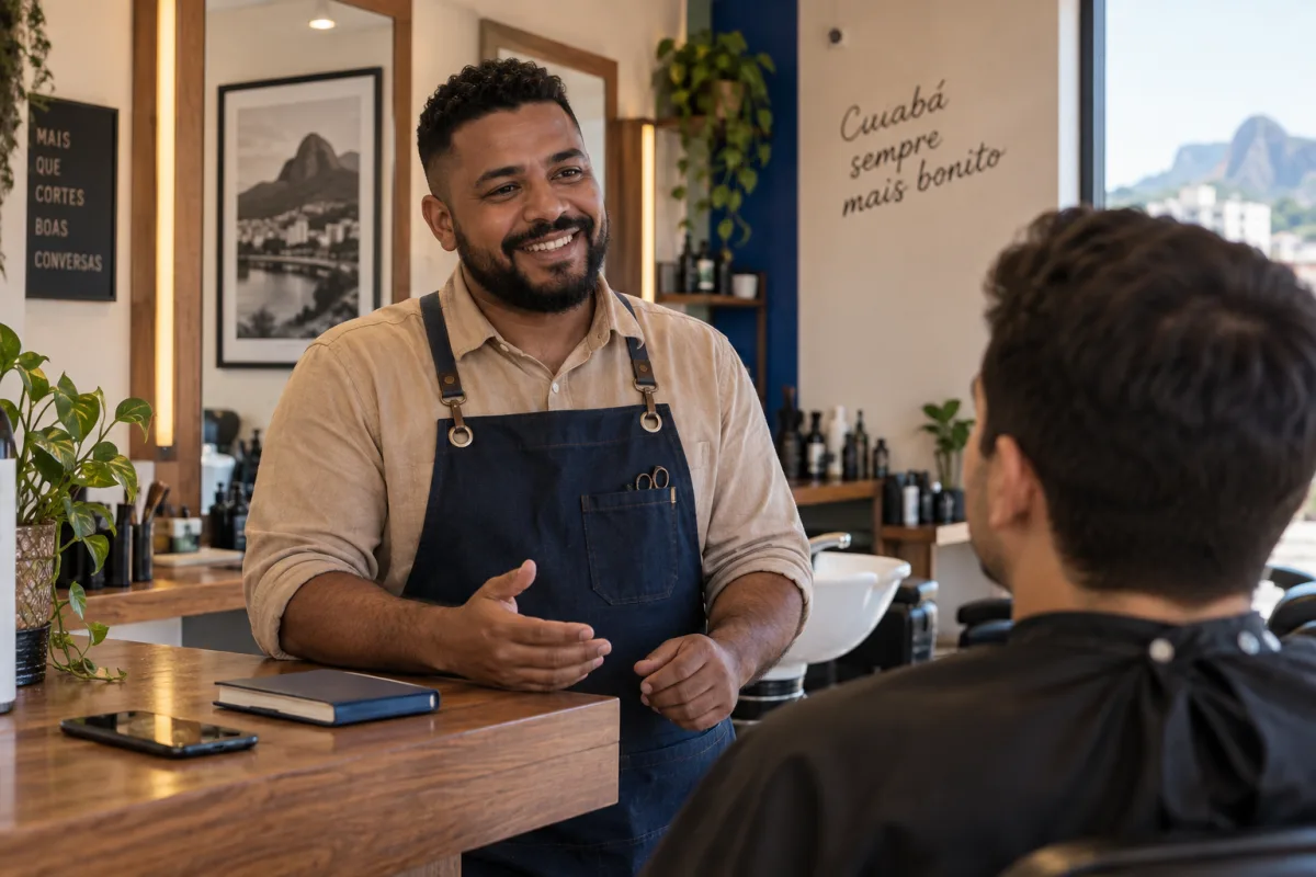 Atendimento próximo e natural em uma barbearia