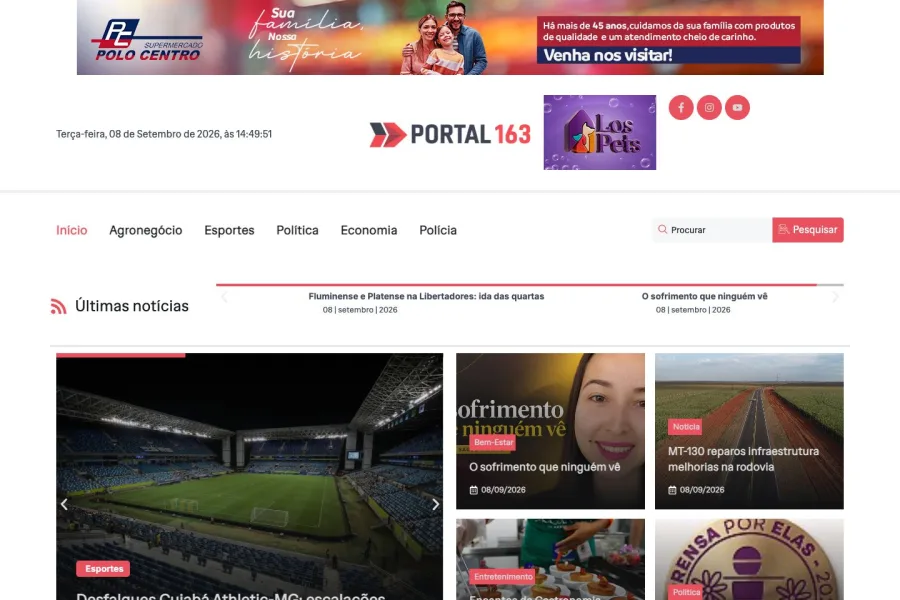 Exemplo de projeto: Portal 163 · notícias, conteúdo local e espaços para anunciantes