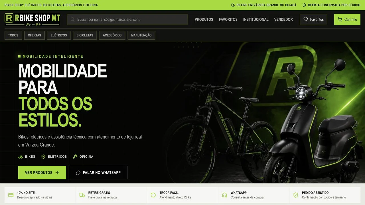 Exemplo de projeto: Rbike Shop MT · produtos da loja disponíveis para consulta e pedido